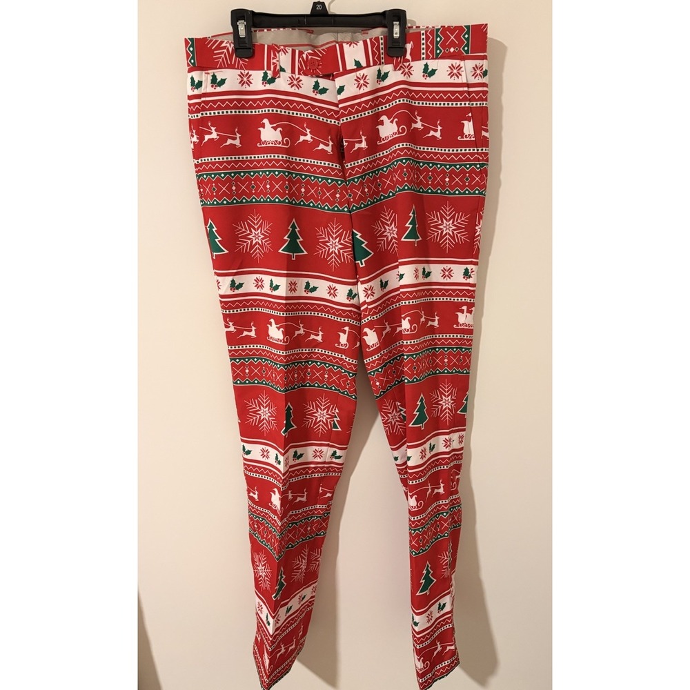 OppoSuits Mens Christmas Print Dress Pants Slim Fit Red Green US44 EU54